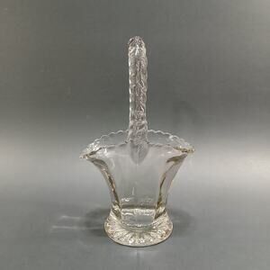 Small Clear Glass Vintage Wedding Bridal Basket Vase with Handle 6x3" *Imperfect